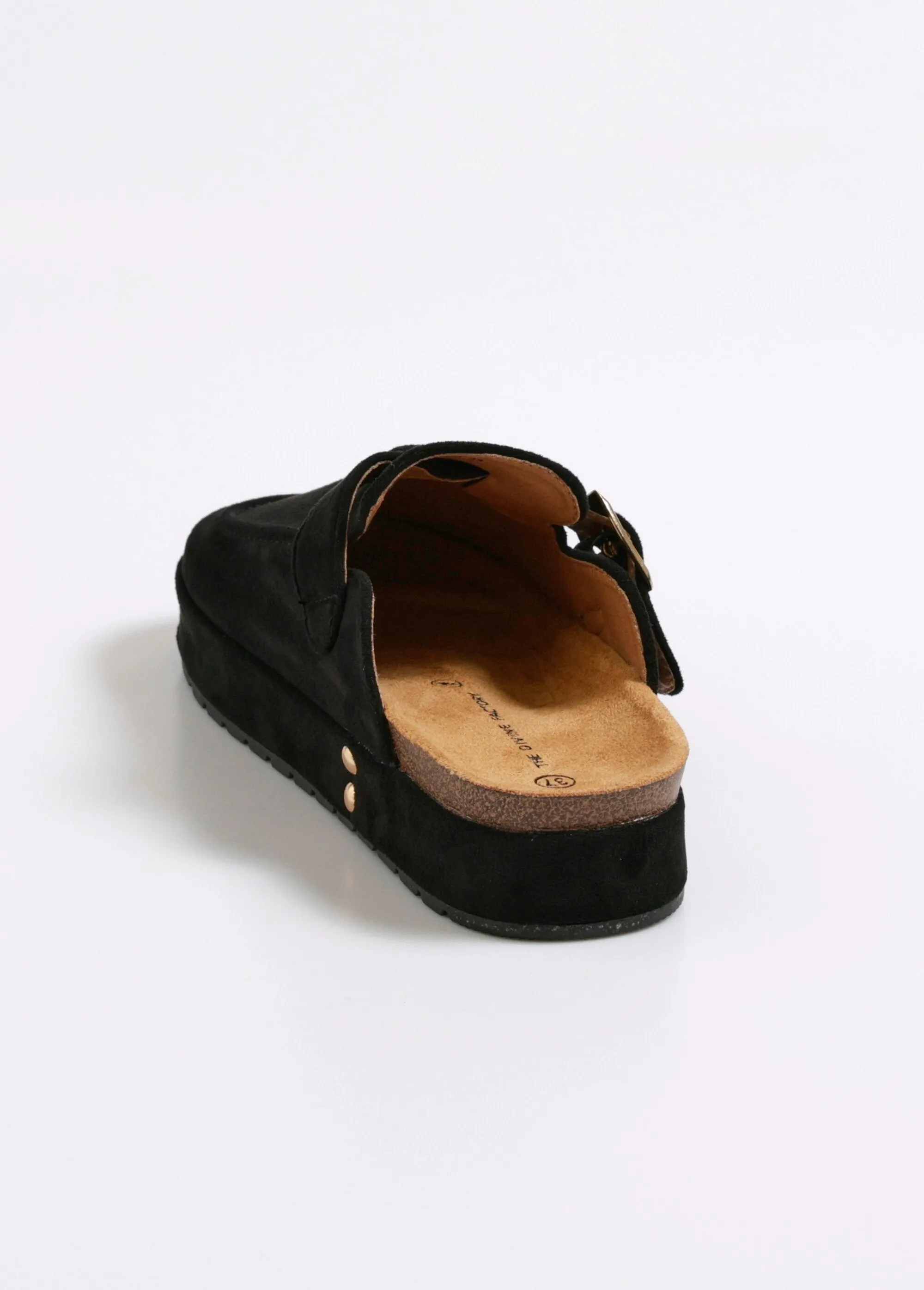 Suede wedge mules with buckle