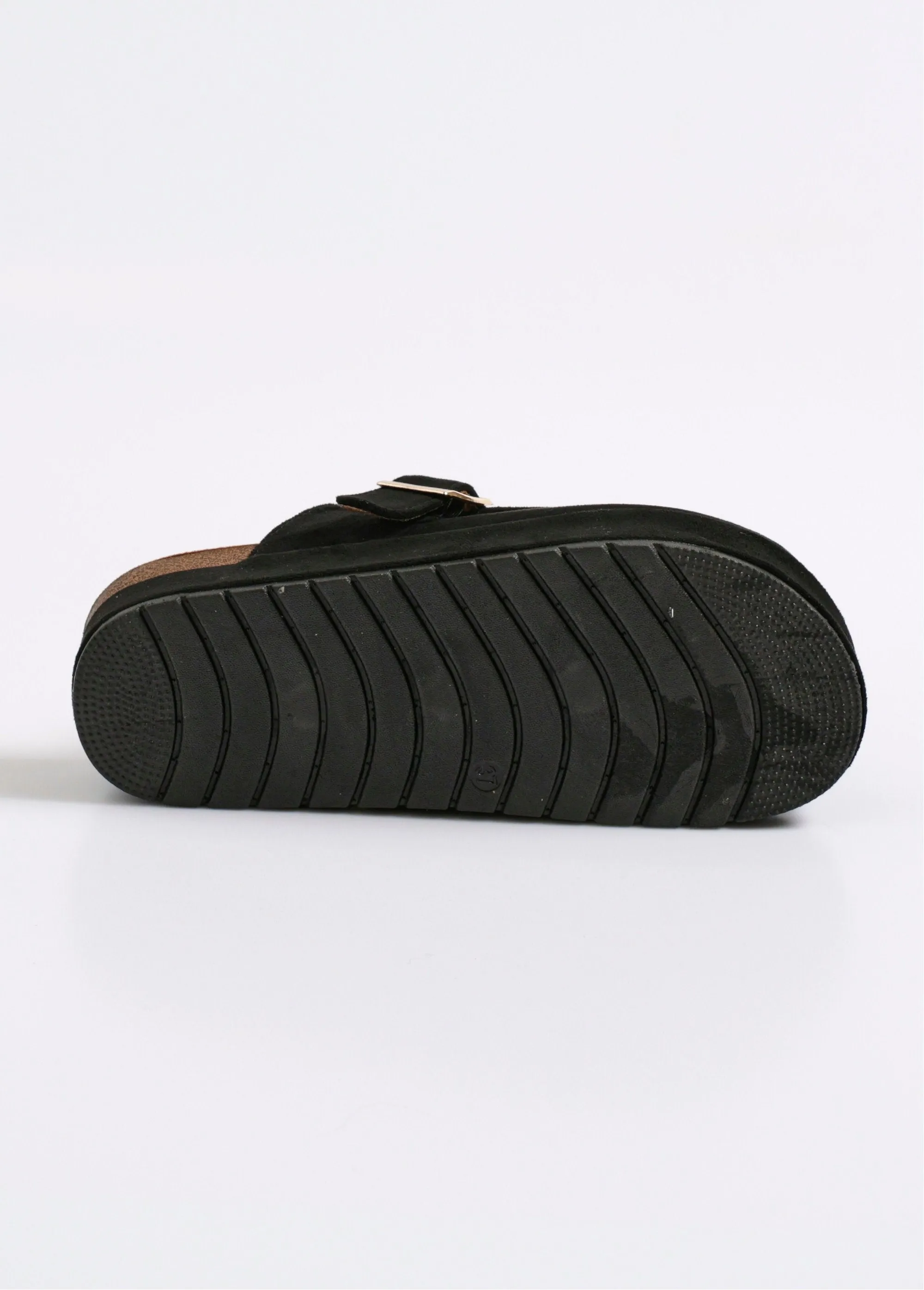 Suede wedge mules with buckle