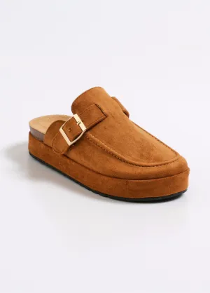 Suede wedge mules with buckle