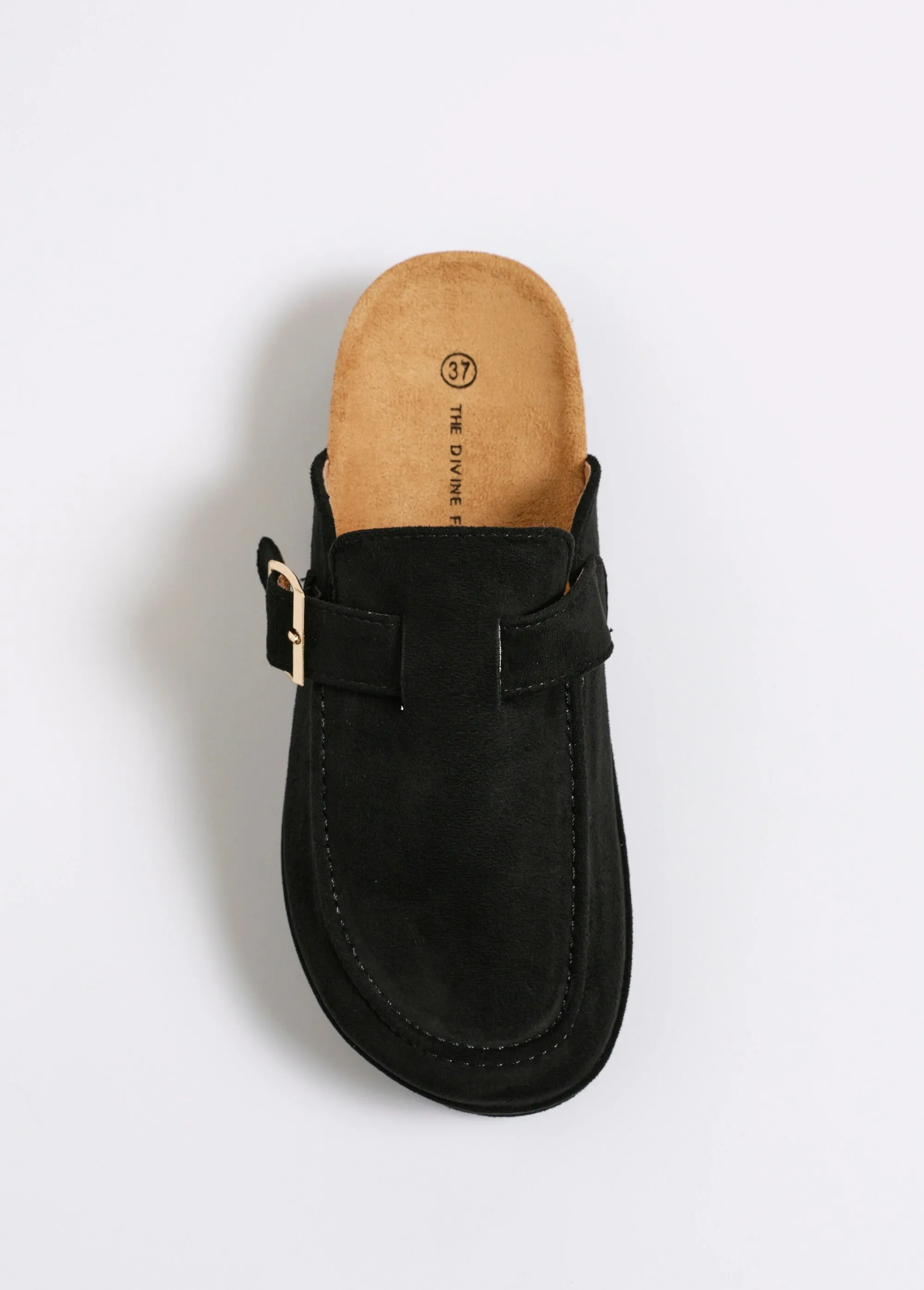 Suede wedge mules with buckle