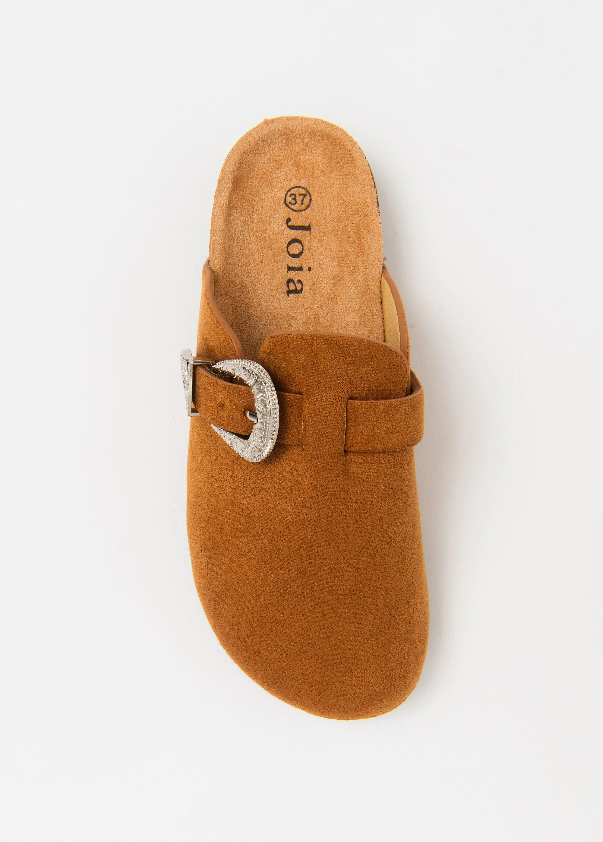Suedette clog mules with buckle