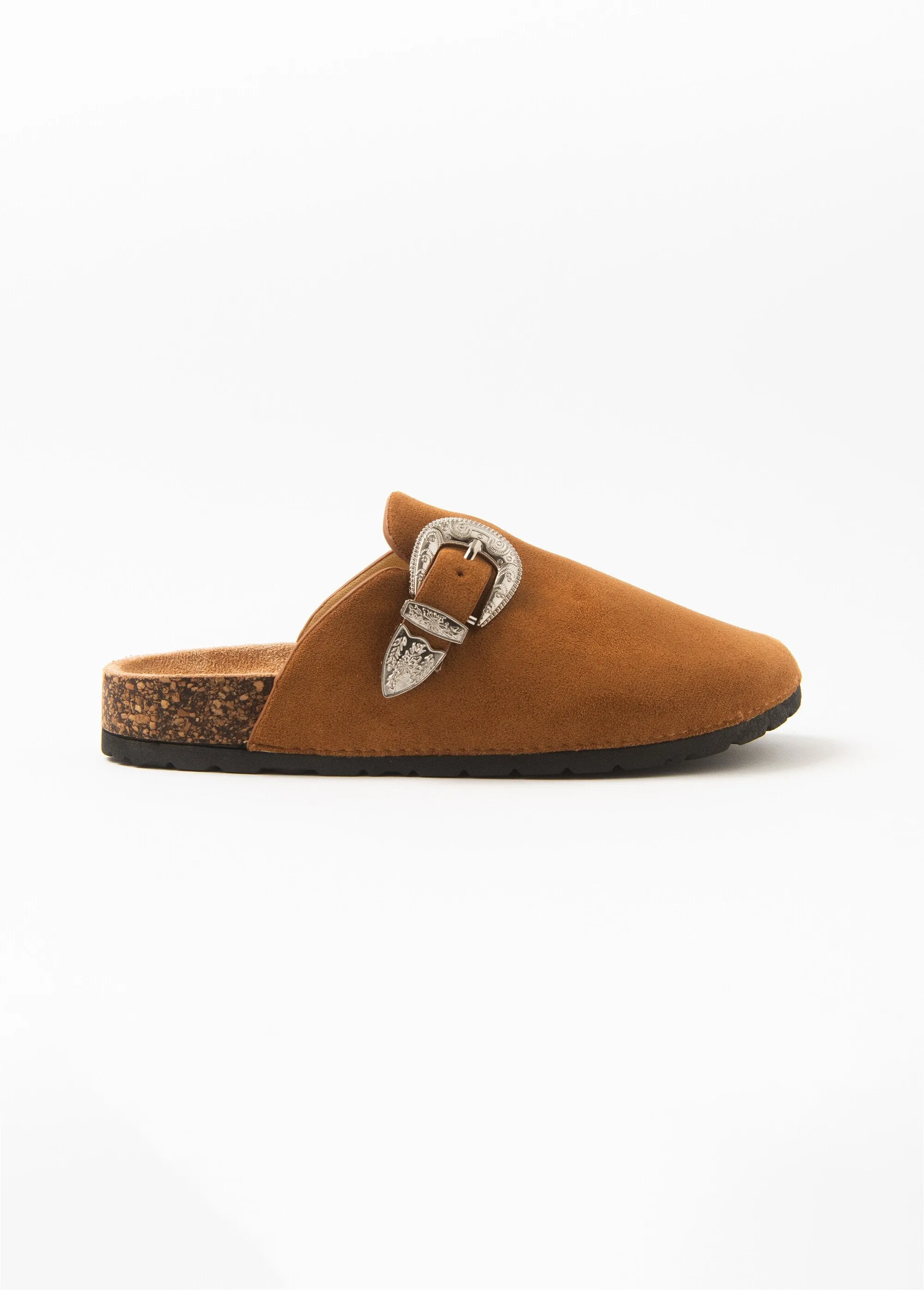 Suedette clog mules with buckle