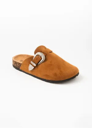 Suedette clog mules with buckle