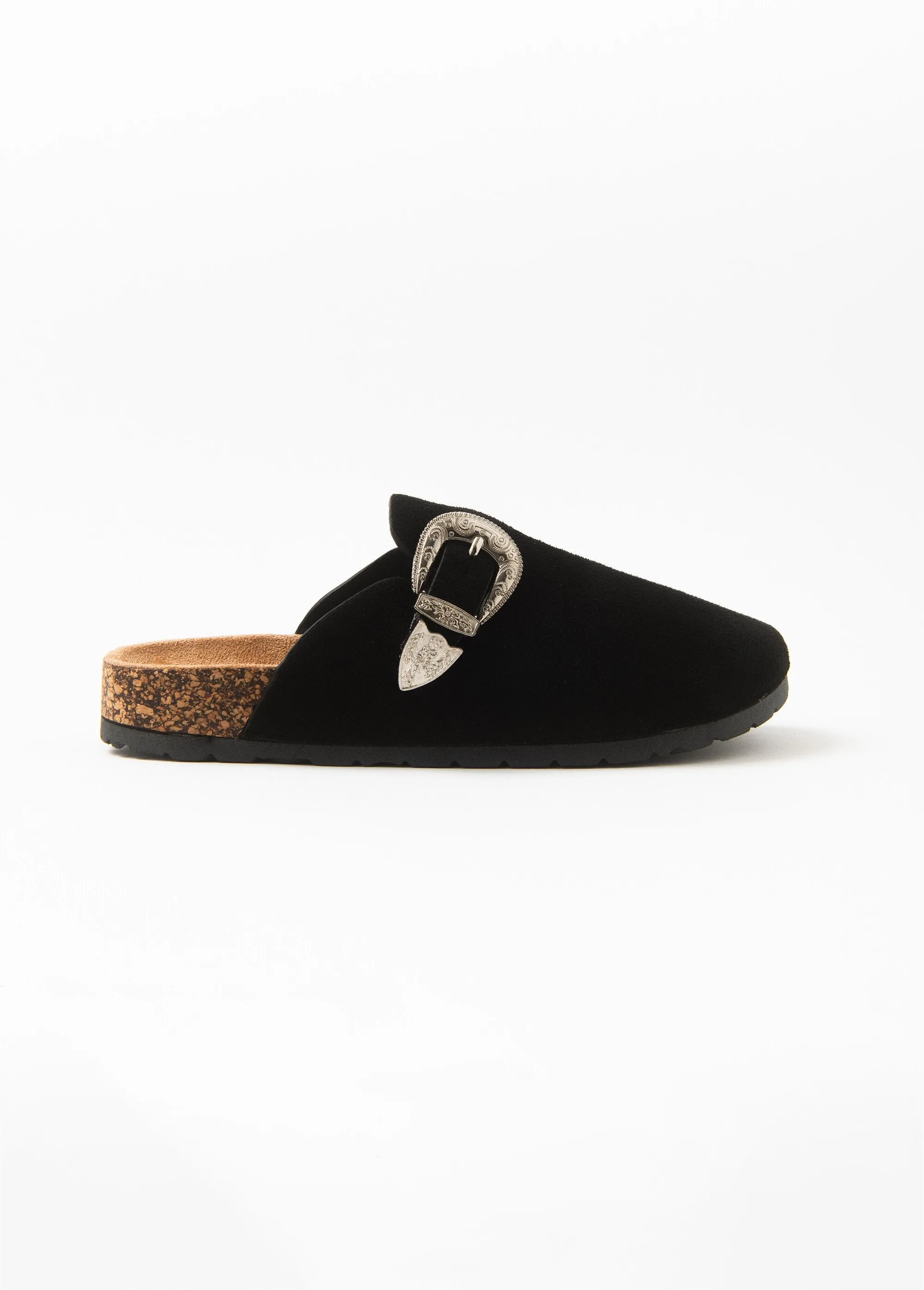 Suedette clog mules with buckle