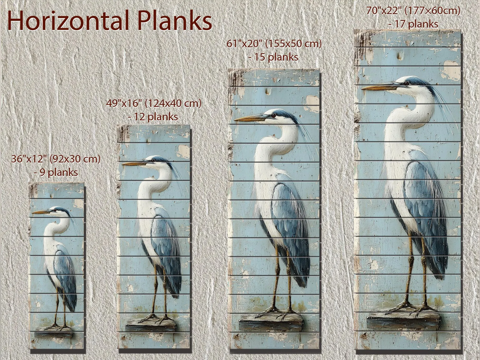 Tall Narrow Blue Heron Real Wood Wall Art