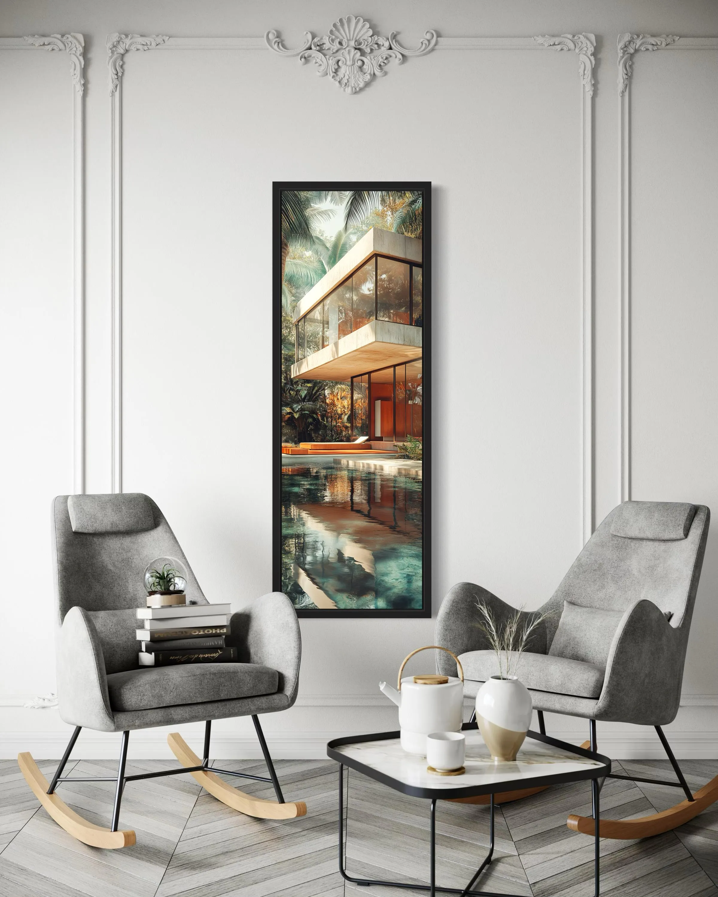 Tall VerticalMid-Century Modern  Architecture Canvas Wall Art