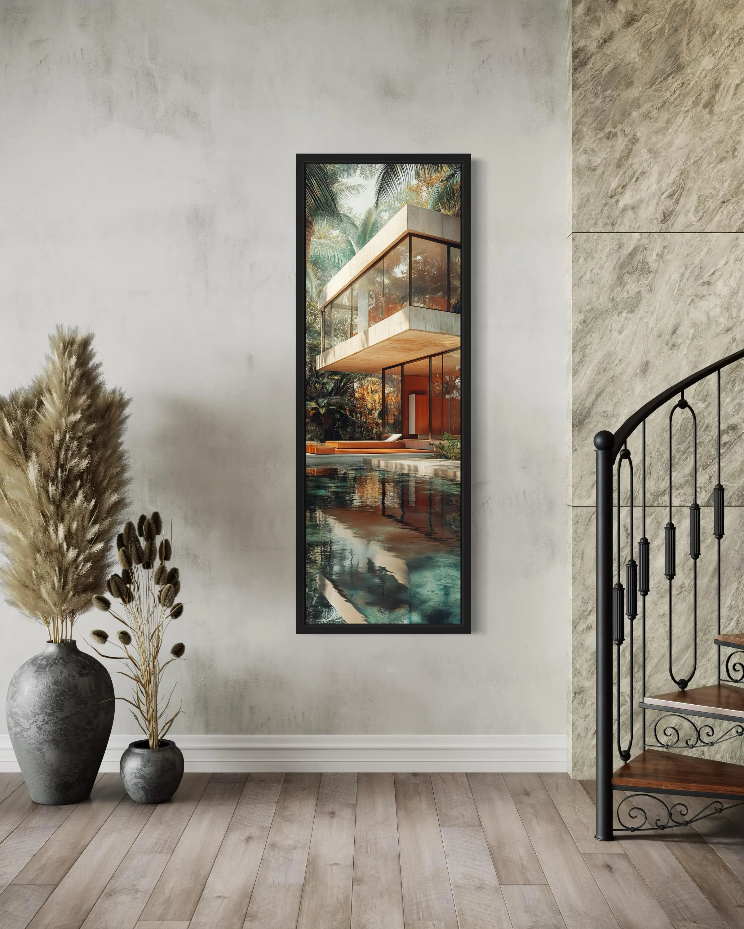 Tall VerticalMid-Century Modern  Architecture Canvas Wall Art