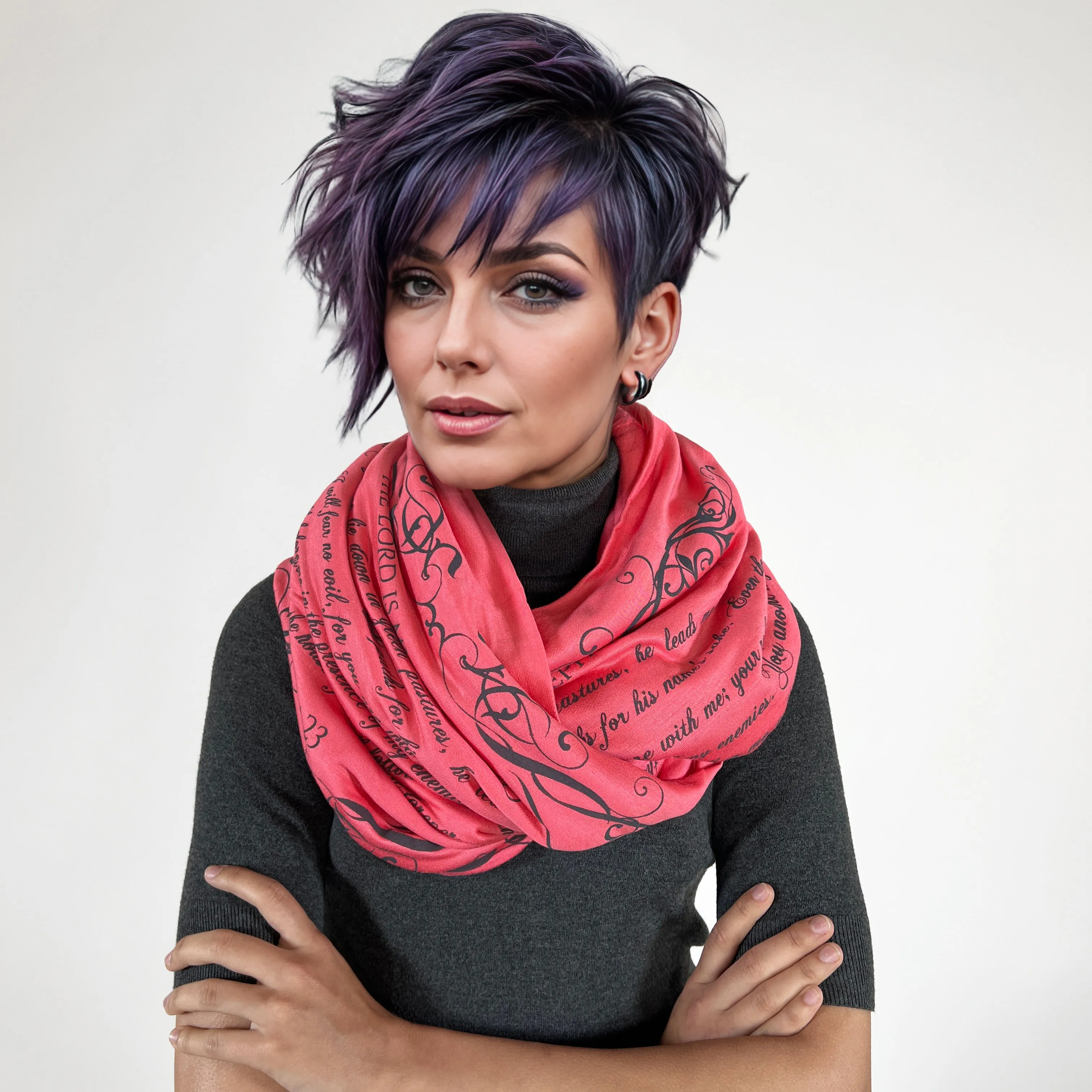 The BIBLE book scarf  PSALM 23 Coral Color