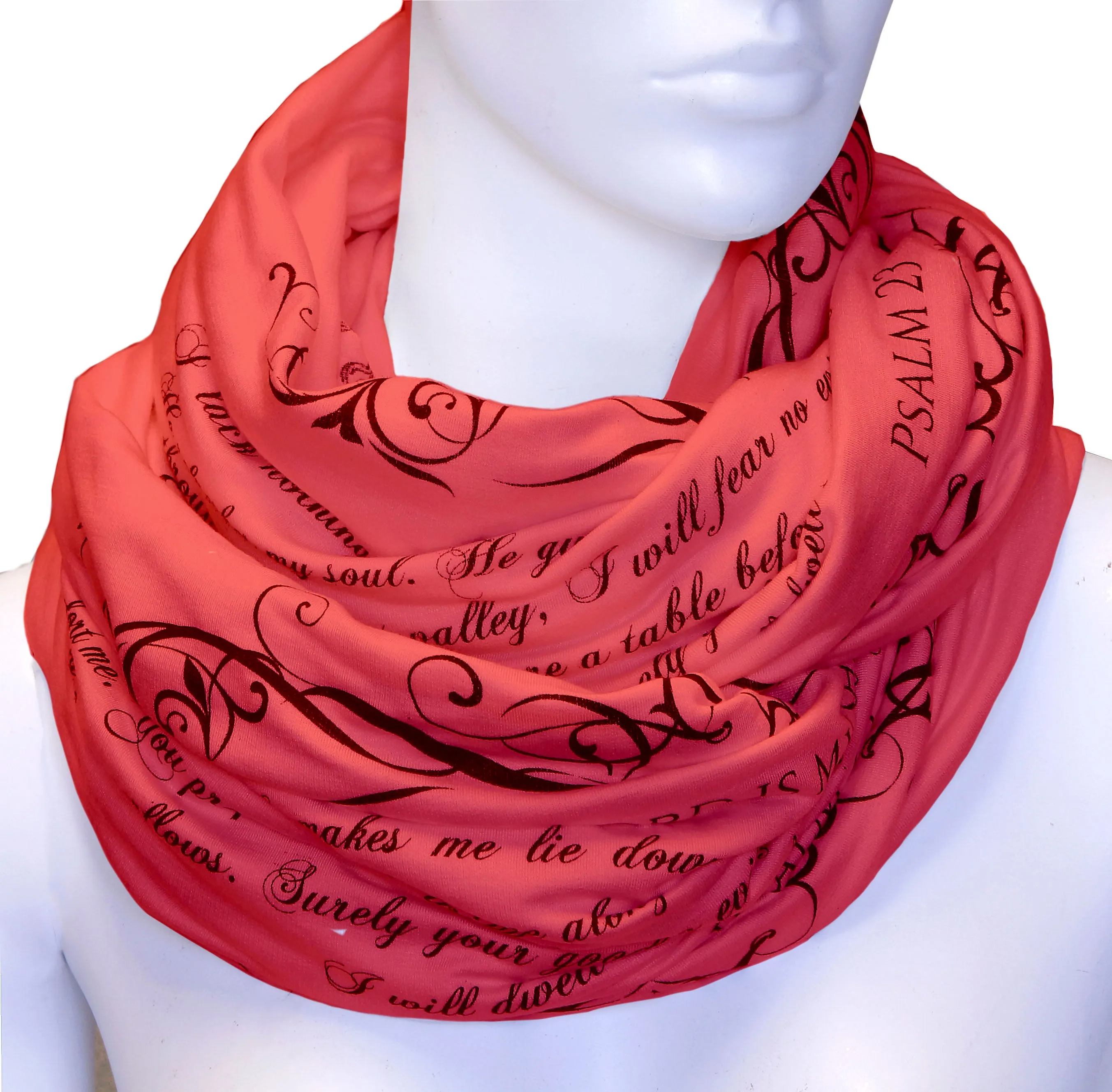 The BIBLE book scarf  PSALM 23 Coral Color