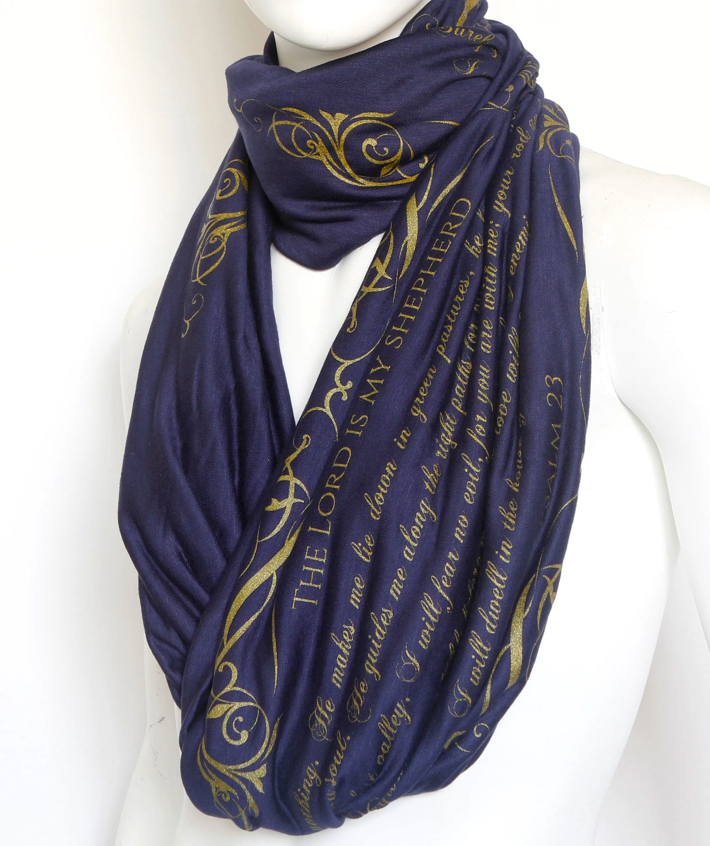 The BIBLE book scarf  PSALM 23  NAVY BLUE