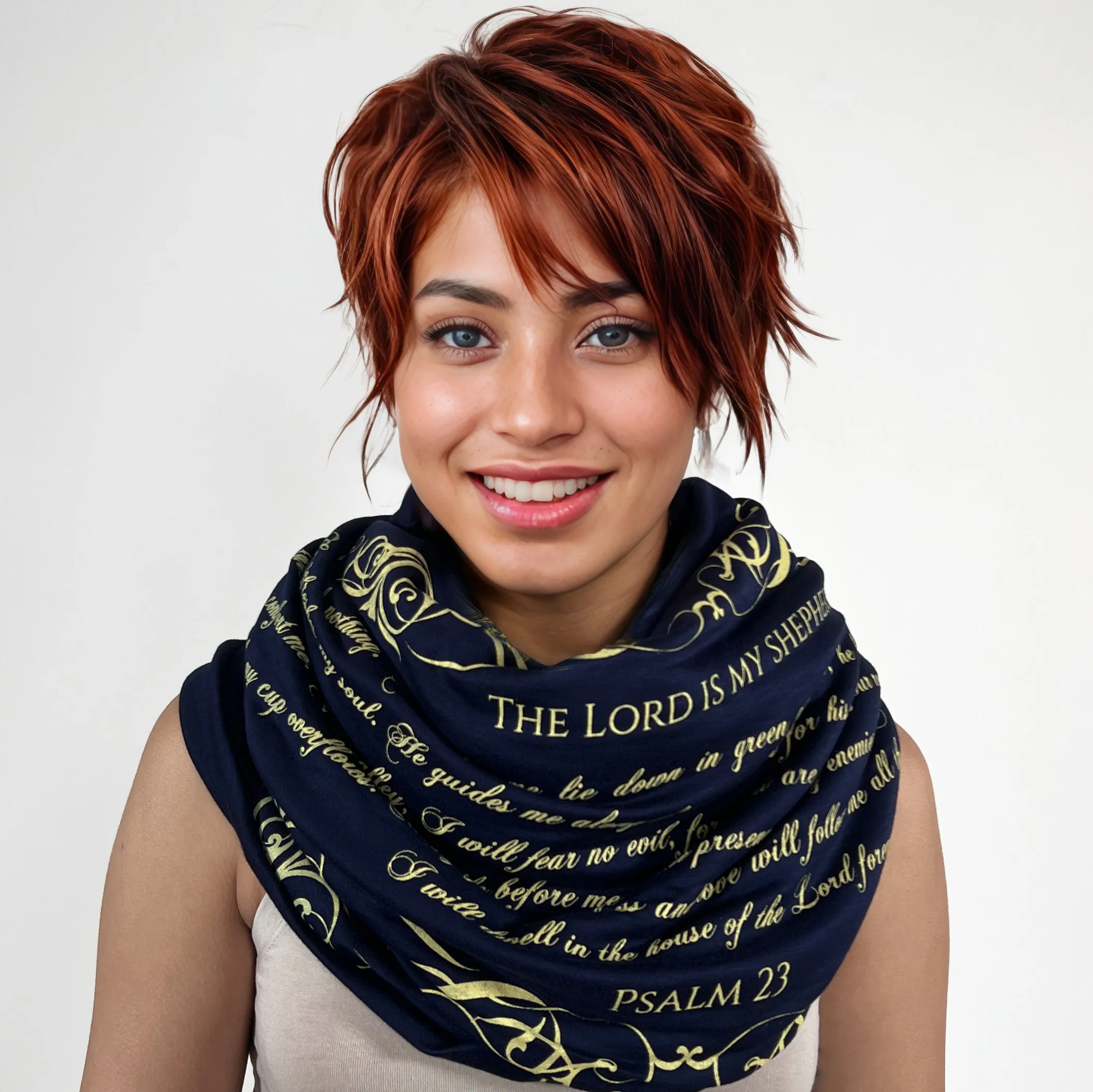 The BIBLE book scarf  PSALM 23  NAVY BLUE