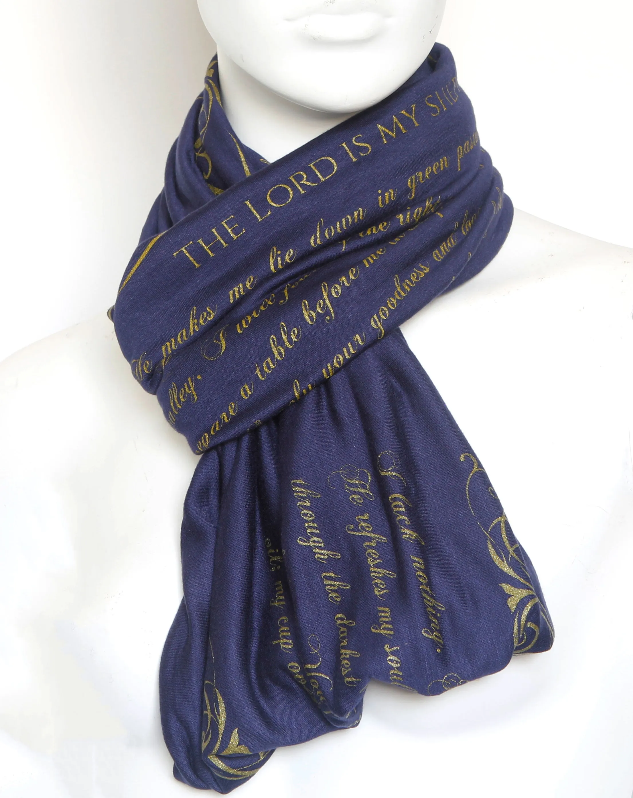 The BIBLE book scarf  PSALM 23  NAVY BLUE