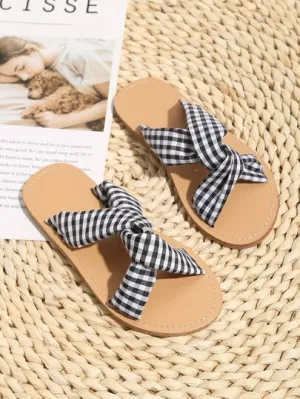 Toddler Girls  Plaid pattern Houndstooth Twist Slides- FDs