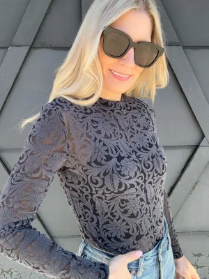 Tooled Mesh Top In Dark Gray