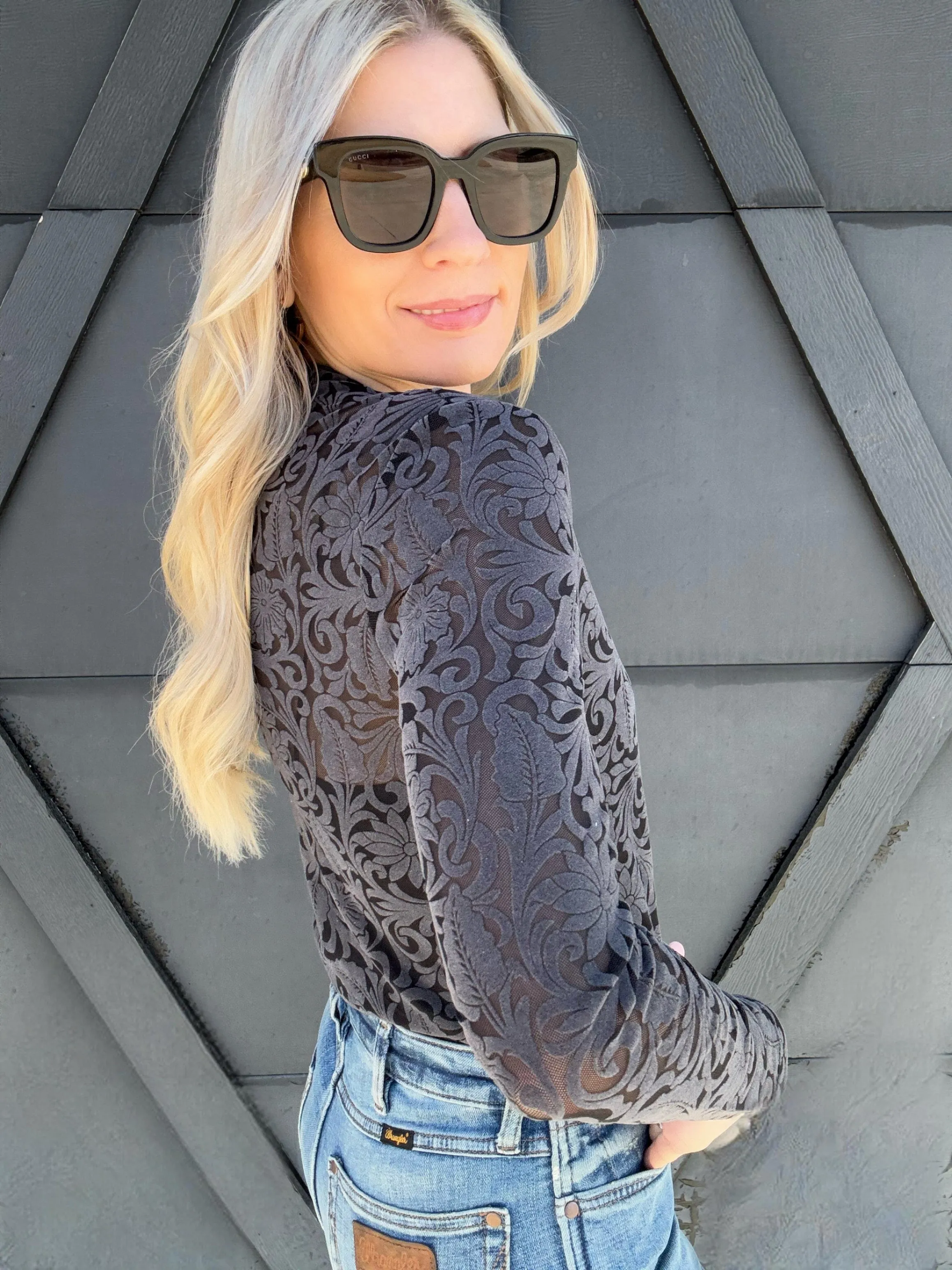 Tooled Mesh Top In Dark Gray