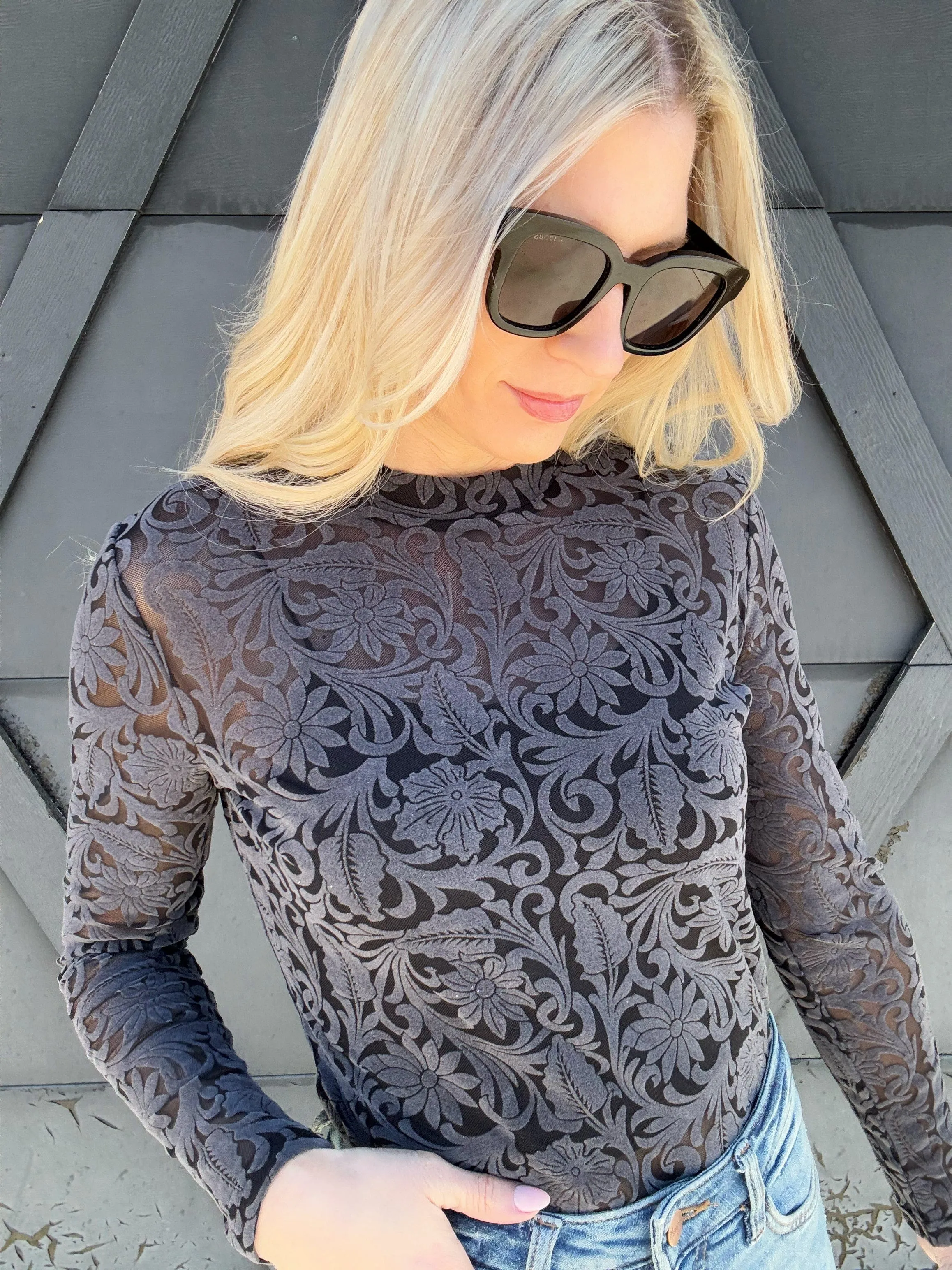 Tooled Mesh Top In Dark Gray