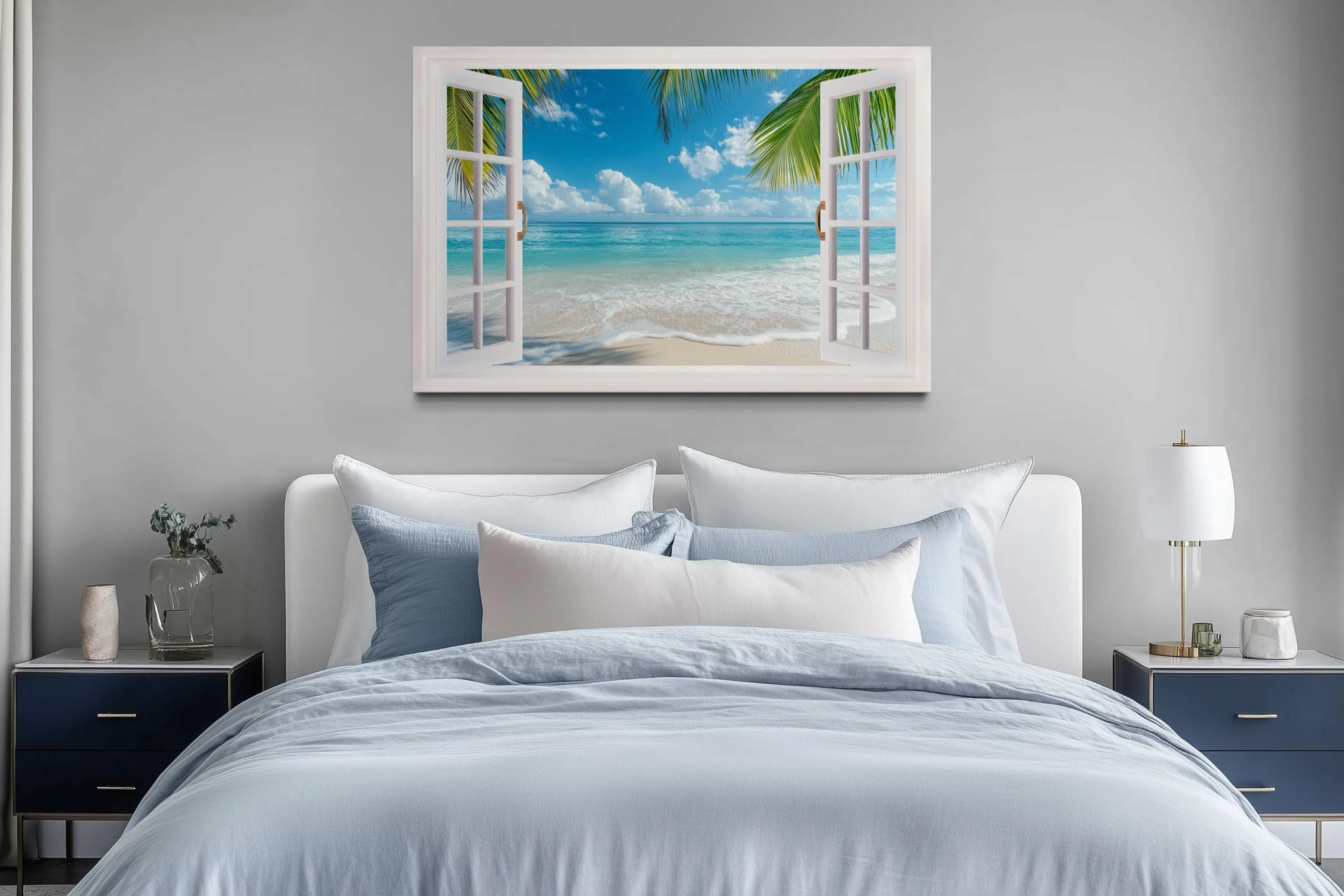 Tropical Beach Open Window View Canvas Wall Art
