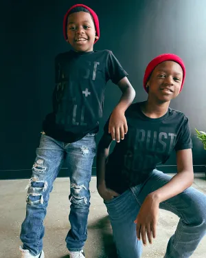 Trust God   Chill (BLKonBLK) Kids T-shirt