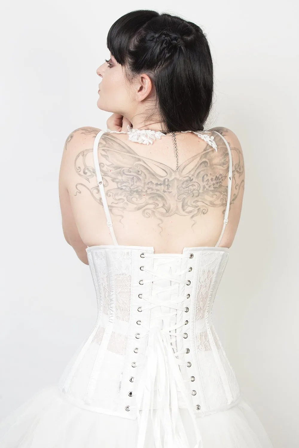 Underbust White Mesh with Lace Long Corset
