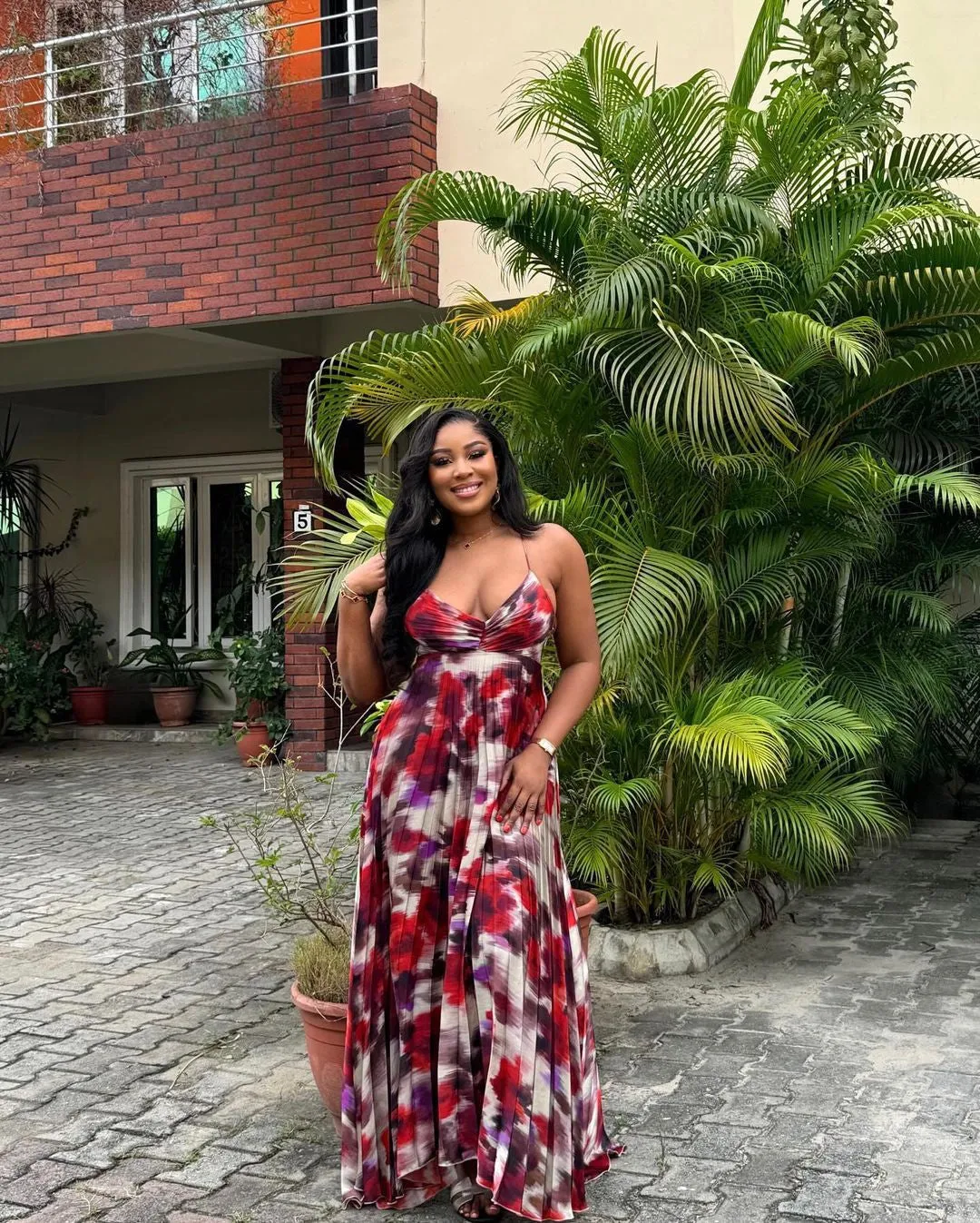 Vibrant African Print Pleated Maxi Dress with Spaghetti Straps