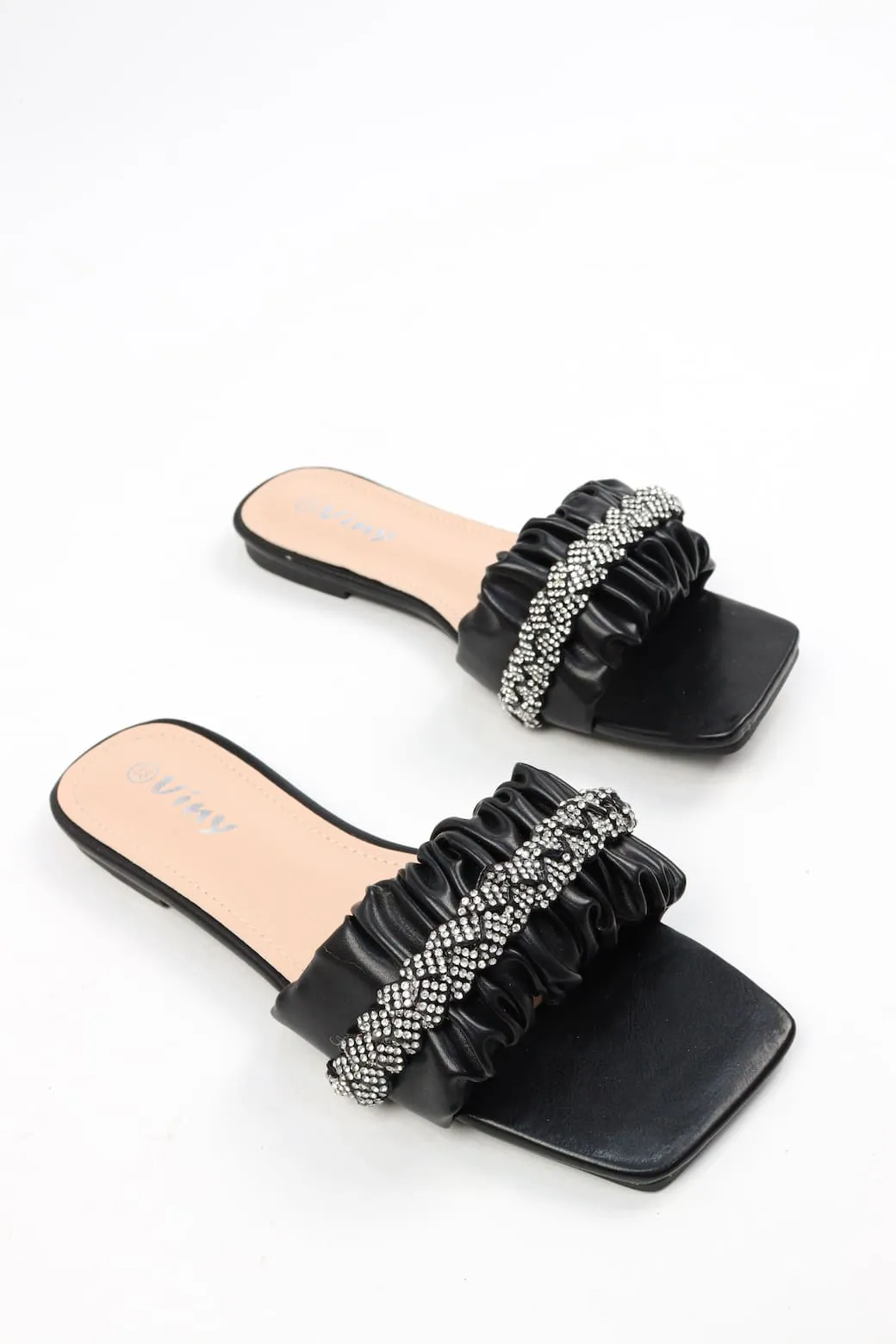 Viny - Women's Scrunchie Diamond Embellished Flats