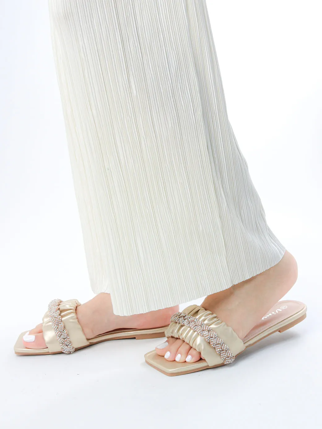 Viny - Women's Scrunchie Diamond Embellished Flats