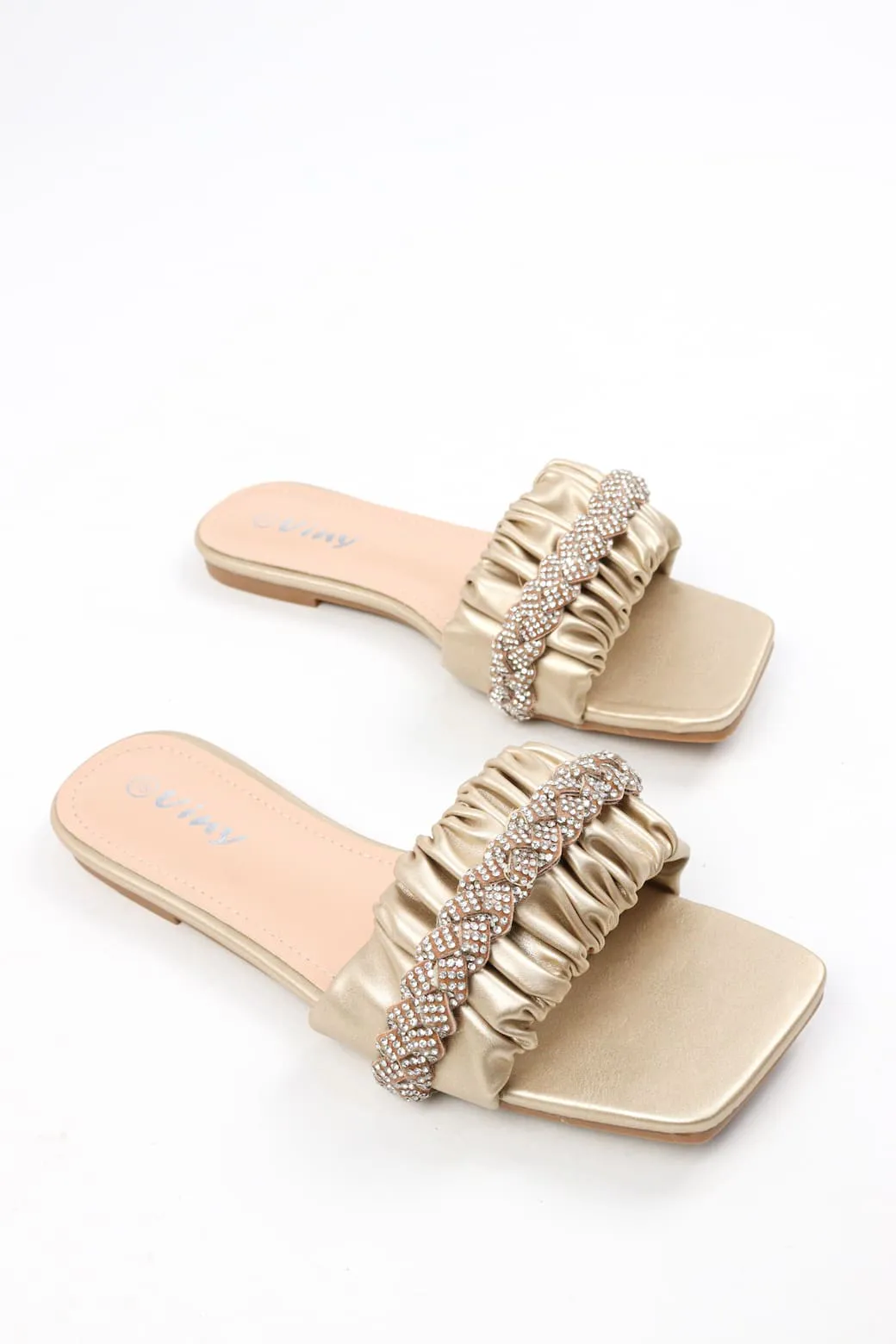 Viny - Women's Scrunchie Diamond Embellished Flats