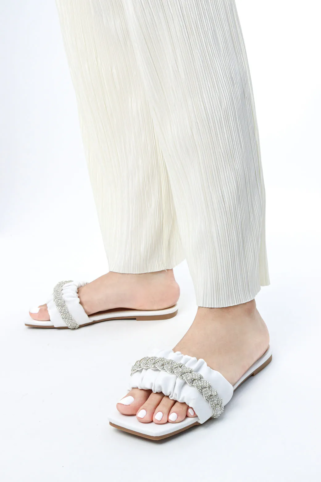 Viny - Women's Scrunchie Diamond Embellished Flats