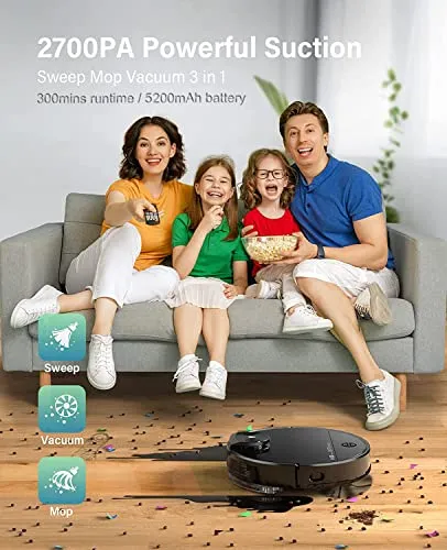 VIOMI V3 Max Robot Vacuum and Mop, 3 in 1, 300mins, 5200mAh, 2700Pa, Lidar Navigation Robotic Vacuum Cleaner, Smart Mapping, Self-Charge, 2.4G WiFi, Work with Alexa/Google, for Carpets and Pets