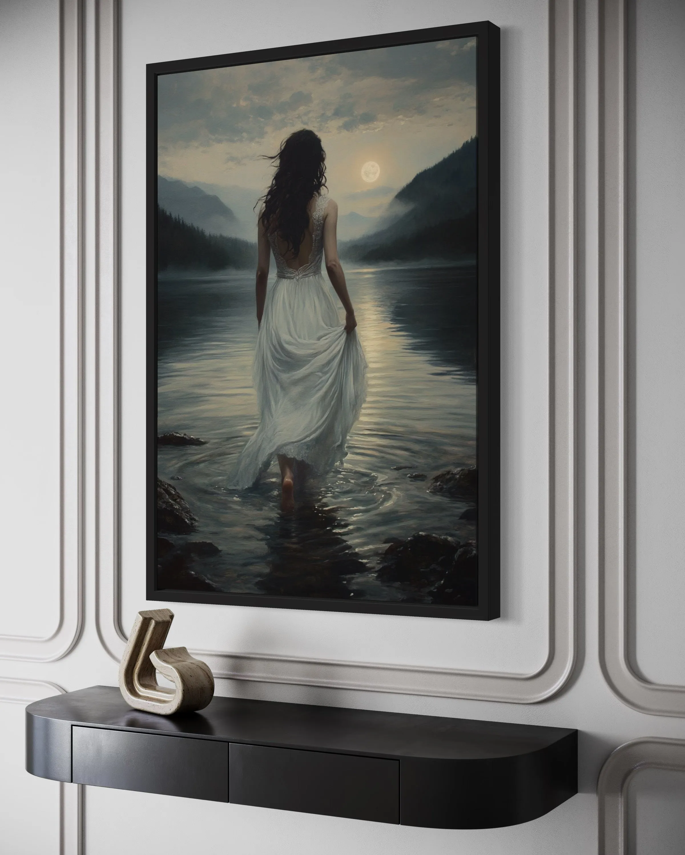 Walking Into The Lake Framed Canvas Wall Art