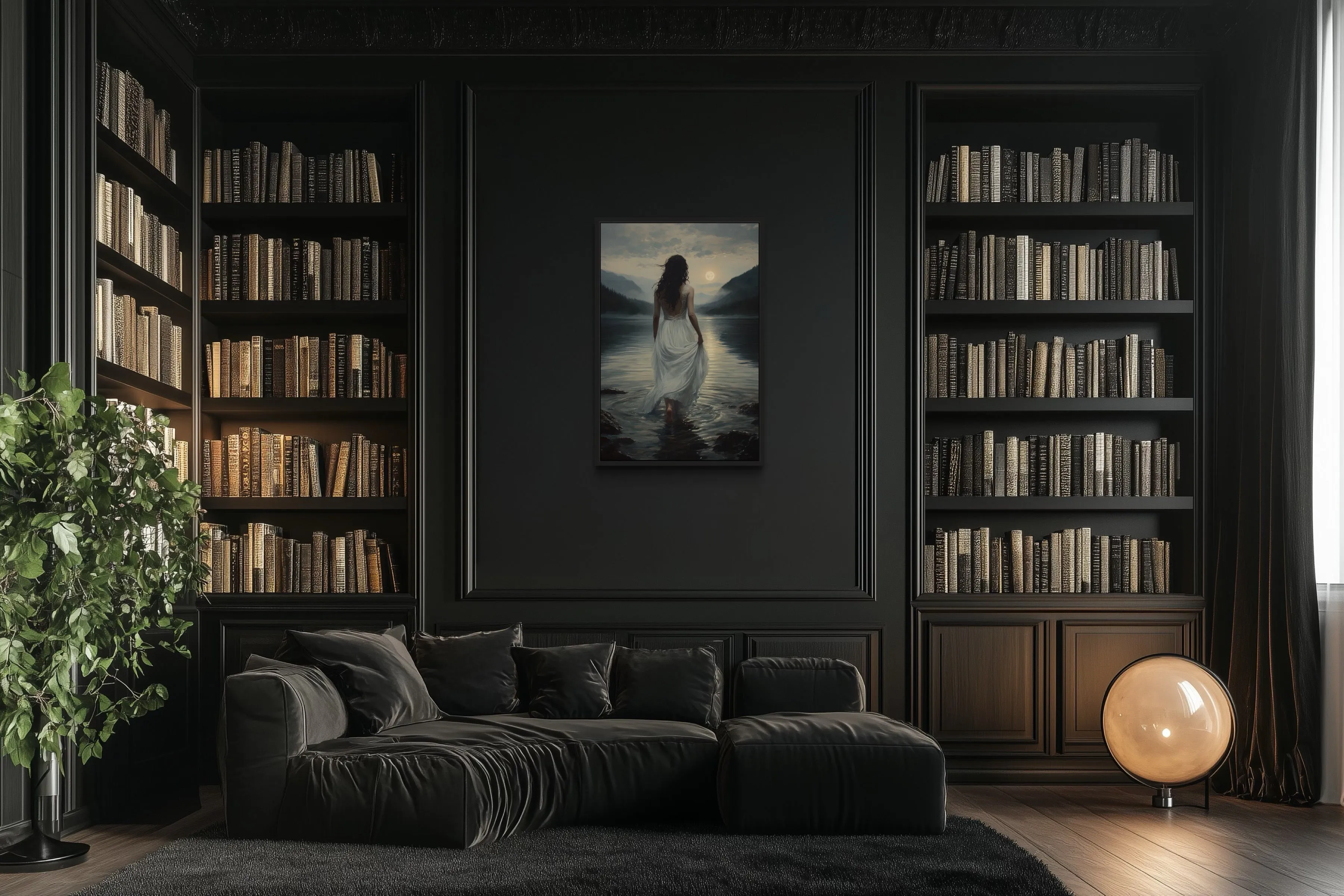 Walking Into The Lake Framed Canvas Wall Art