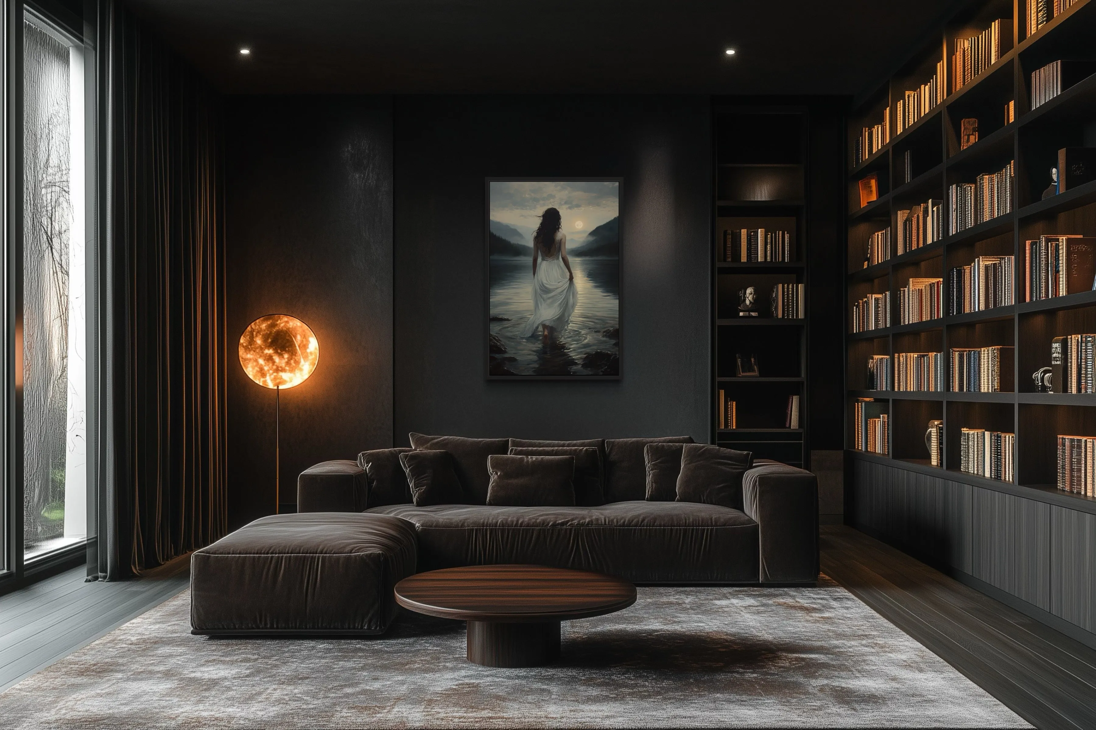 Walking Into The Lake Framed Canvas Wall Art