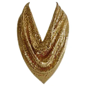 Whiting & Davis Gold Metal Mesh Bib Scarf Necklace