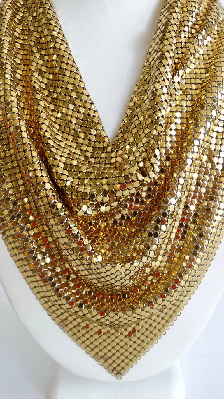Whiting & Davis Gold Metal Mesh Bib Scarf Necklace