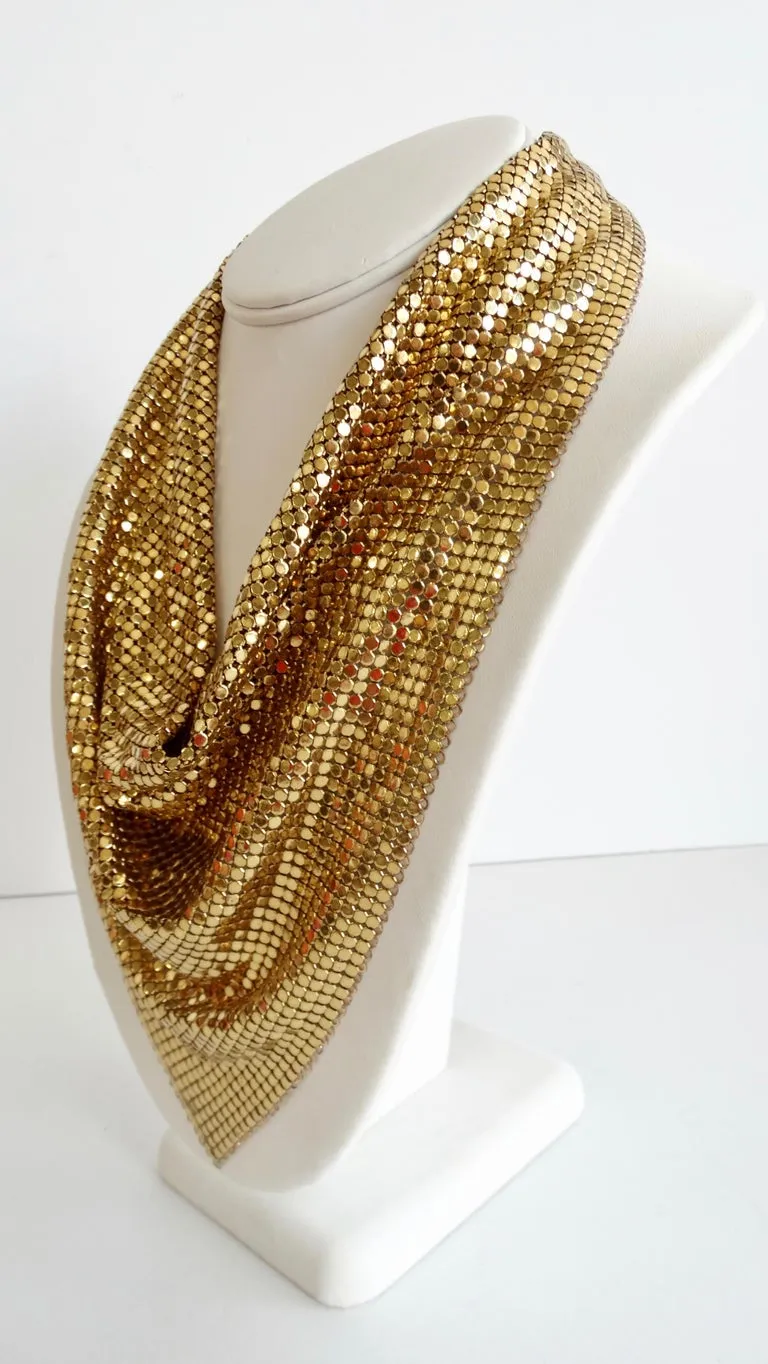 Whiting & Davis Gold Metal Mesh Bib Scarf Necklace