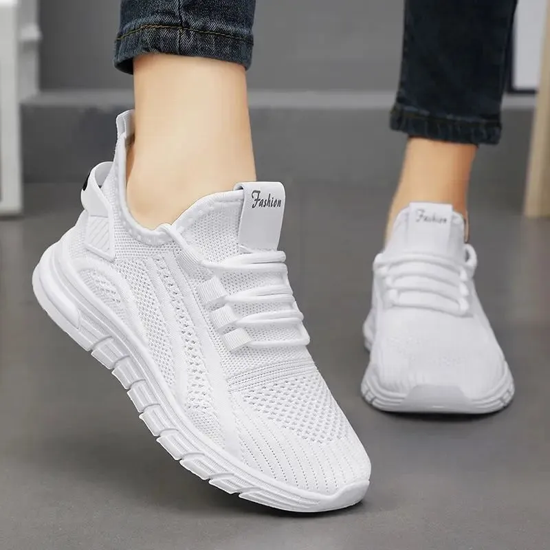 Women Casual Sneakers Lace-up Gym Vulcanized Shoes White Female Footwear Fashion Breathable Walking Mesh Flat Shoes Trainers