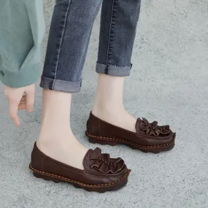 Women Retro Soft Leather Lug Sole Loafers