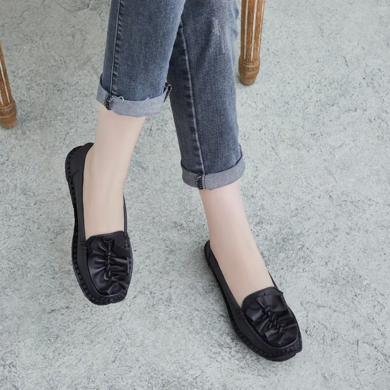 Women Retro Soft Leather Lug Sole Loafers