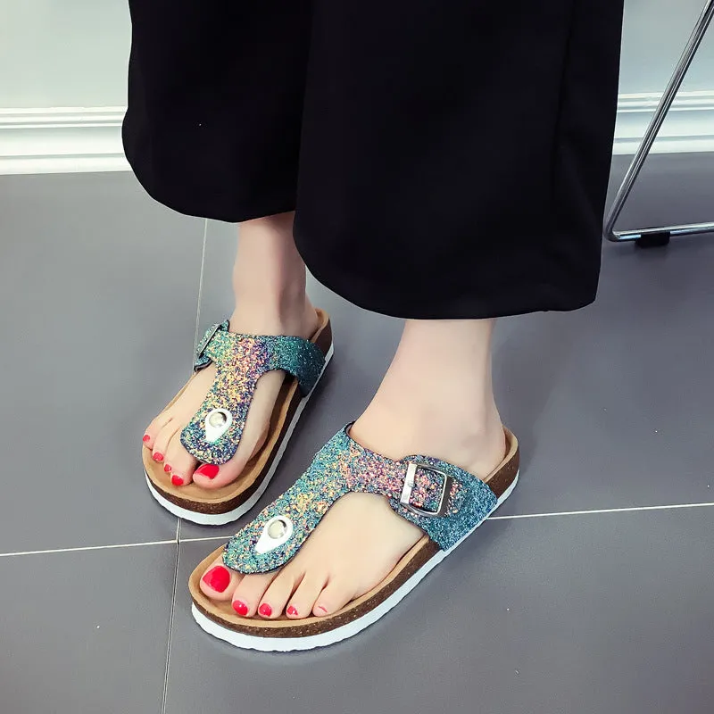 XIEYINSHE  Slippers Summer New Slippers Women's Flip Flops Soft Boken Sequin Slippers Beach Anti-Slip