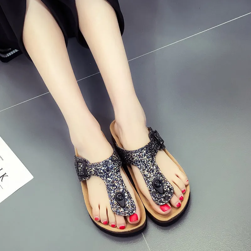 XIEYINSHE  Slippers Summer New Slippers Women's Flip Flops Soft Boken Sequin Slippers Beach Anti-Slip