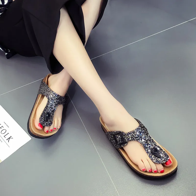 XIEYINSHE  Slippers Summer New Slippers Women's Flip Flops Soft Boken Sequin Slippers Beach Anti-Slip