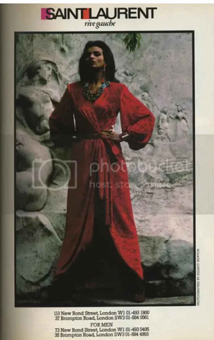 Yves Saint Laurent Fall 1985 Red Velvet Wrap Plunge Dress