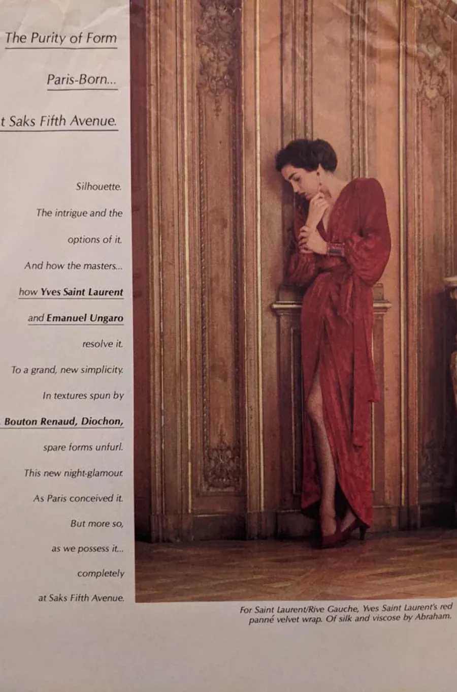 Yves Saint Laurent Fall 1985 Red Velvet Wrap Plunge Dress